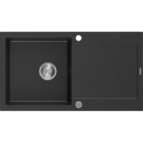 Mexen Leo évier en granit à 1 cuve avec égouttoir 900 x 500 mm, Noir/Argent métallique - 6501901010-73