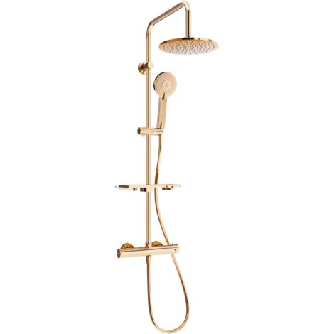 Ensemble de douche apparent Mexen KT40 avec pommeau et robinet thermostatique, or rose - 771504093-60