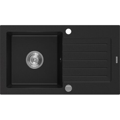 Mexen Pablo évier en granit à 1 cuve avec égouttoir 752 x 436 mm, Noir - 6510751010-77 (1/5)