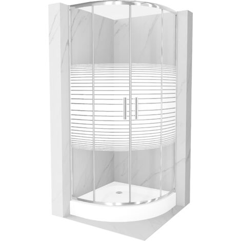 Cabine de douche Mexen Rio demi-ronde 80 x 80 cm, rayures, chrome + receveur Rio, blanc - 863-080-080-01-20-4710