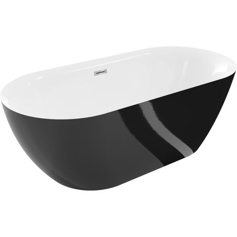 Baignoire Mexen Roxy autoportante 170 x 80 cm, blanche/noire, trop-plein en chrome - 51201708075-01 (1/5)