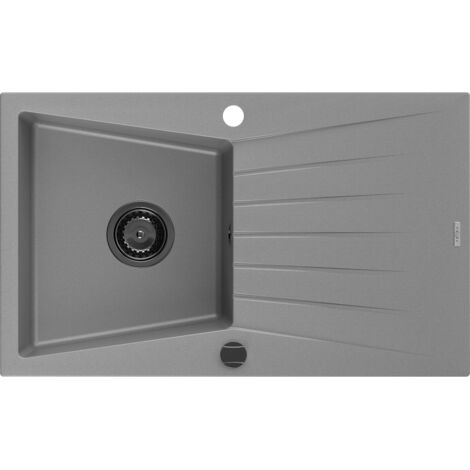 Mexen Cesar évier en granit à 1 cuve avec égouttoir 775 x 470 mm, Gris, siphon Noir - 6514771010-71-B (1/5)