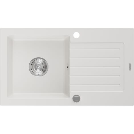 Mexen Pablo évier en granit à 1 cuve avec égouttoir 752 x 436 mm, Blanc - 6510751010-20 (1/5)
