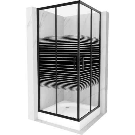 Mexen Rio cabine de douche carrée 90 x 90 cm, bandes, noire + bac Rio, blanc - 860-090-090-70-20-4510 (1/5)