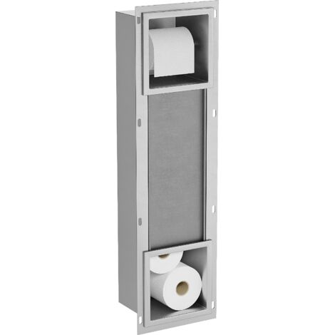Mexen – Porte-papier toilette inox avec magasin encastré – Largeur 19,5 cm – Hauteur 74 cm – Distance du mur 12,1 cm – 1914