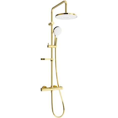 Mexen KX05 ensemble de douche mural avec pomme de douche et robinet thermostatique, or/blanc - 771500591-50