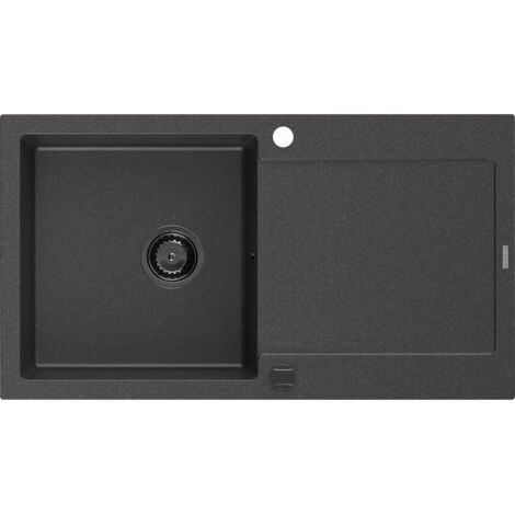 Mexen Leo évier en granit à 1 cuve avec égouttoir 900 x 500 mm, Noir moucheté, siphon Noir - 6501901010-76-B (1/5)