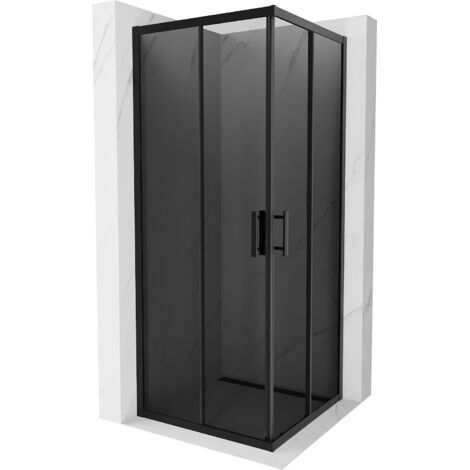 Mexen – Cabine de douche carrée 80 x 80 cm – Verre trempé 6 mm graphite – Portes coulissantes – Finition noire – 8600800807040 (1/5)