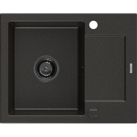 Mexen Enzo évier en granit à 1 cuve avec égouttoir 576 x 465 mm, Noir/Or métallique, siphon Noir - 6506571005-75-B (1/5)
