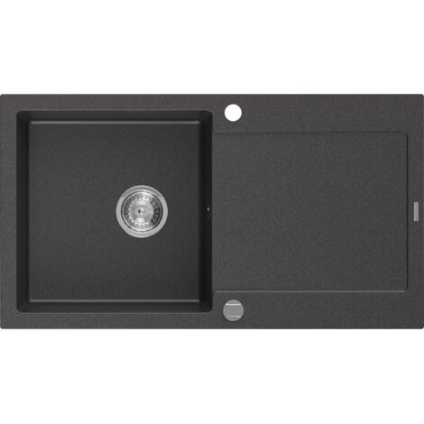 Mexen Leo évier en granit à 1 cuve avec égouttoir 900 x 500 mm, Noir moucheté - 6501901010-76