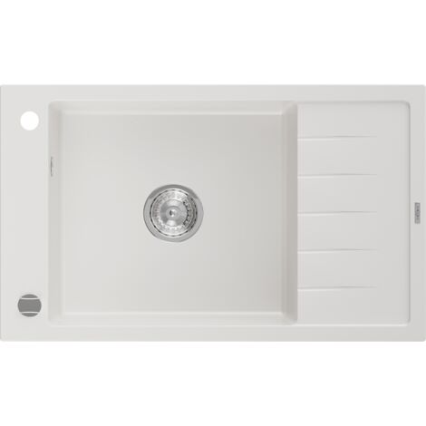 Mexen Elias évier en granit à 1 cuve avec un égouttoir court 795 x 480 mm, Blanc - 6511791005-20 (1/5)