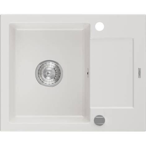 Mexen Enzo évier en granit à 1 cuve avec un égouttoir court 576 x 465 mm, Blanc - 6506571005-20 (1/5)
