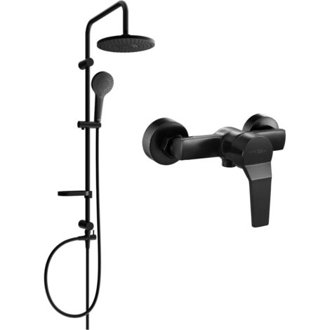 Ensemble de douche apparent Mexen Erik avec pomme de douche et mitigeur Caro, noir - 746640205-70 (1/3)
