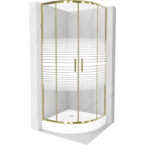 Cabine de douche Mexen Rio en demi-cercle 70 x 70 cm, rayures, dorée + bac Rio, blanc - 863-070-070-50-20-4710