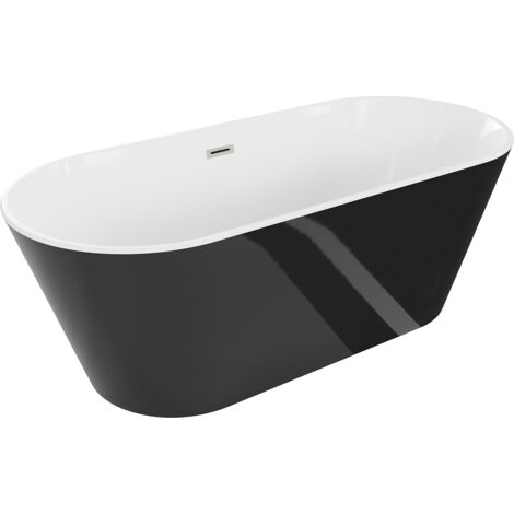 Baignoire Mexen Flavia autoportante 160 x 75 cm, blanche/noire, trop-plein en nickel brossé - 54031608075-97 (1/5)