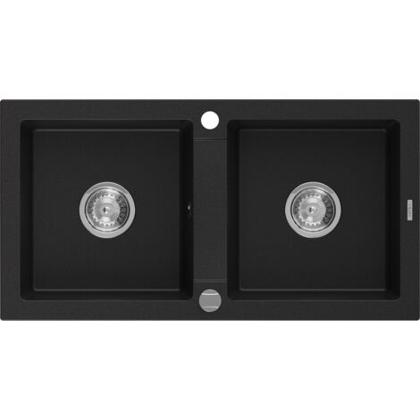 Mexen Mario évier en granit à 2 cuves 820 x 436 mm, Noir - 6504822000-77