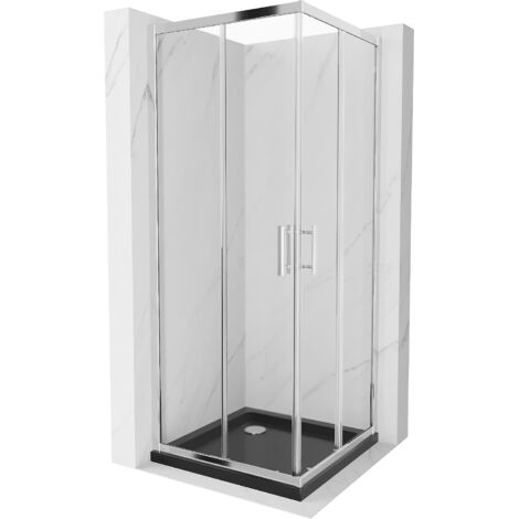 Mexen Rio cabine de douche carrée 80 x 80 cm, transparent, chromé + receveur plat, noir - 860-080-080-01-00-4070