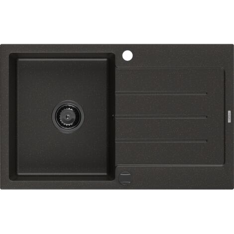 Mexen Bruno évier en granit à 1 cuve avec égouttoir 795 x 495 mm, Noir/Or métallique, siphon Noir - 6513791010-75-B (1/5)