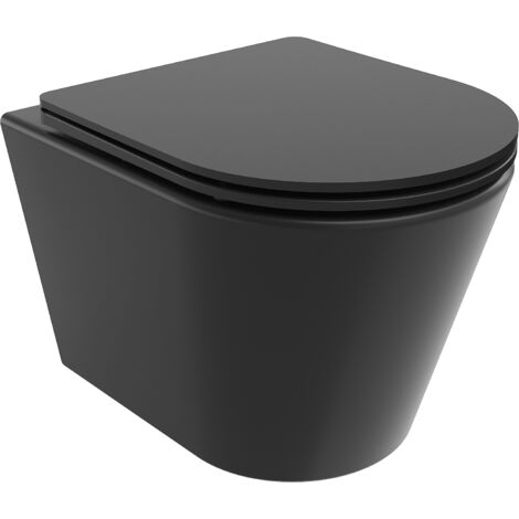 Mexen Rico cuvette WC sans bride avec siège slim et système de descente douce, en duroplast, noir mat - 3072108