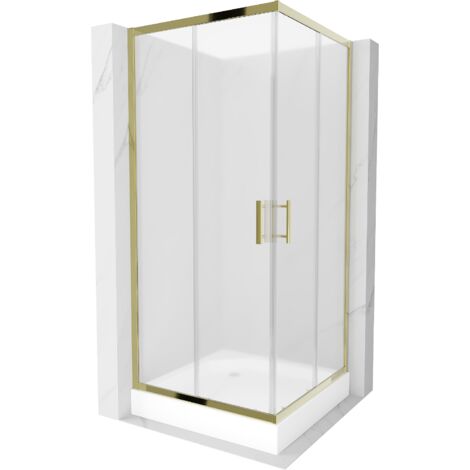 Mexen Rio cabine de douche carrée 90 x 90 cm, givre, or + receveur Rio, blanc - 860-090-090-50-30-4510