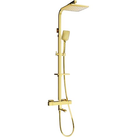 Otitec – Colonne de douche thermostatique dorée avec pomme de douche 200x200mm – Flexible 150cm – Mitigeur à tête thermostatique – 77910629550 (1/2)