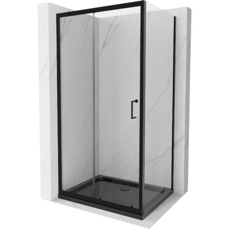 Mexen Apia cabine de douche coulissante 90 x 100 cm, transparente, noire + receveur Flat, noir - 840-090-100-70-00-4070B