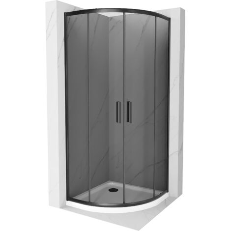 Cabine de douche Mexen Rio semi-circulaire 90 x 90 cm, graphite, noir + receveur Flat, blanc - 863-090-090-70-40-4110B