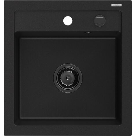 Mexen Vito évier en granit à 1 cuve 520 x 490 mm, Noir, siphon Noir - 6503521000-77-B (1/5)