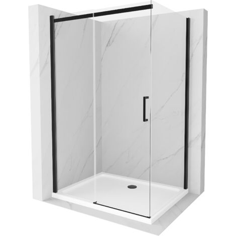 Cabine de douche coulissante Mexen Omega 100 x 70 cm, transparente, noire + receveur plat, blanc - 825-100-070-70-00-4010B (1/5)
