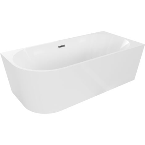 Baignoire Mexen Mia à angle droit 160 x 75 cm, blanche, trop-plein en gun gray brossé - 52691607500P-66