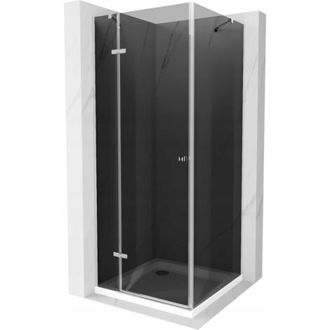 Mexen Roma cabine de douche pivotante 80 x 80 cm, graphite, chromé + receveur plat, blanc - 854-080-080-01-40-4010