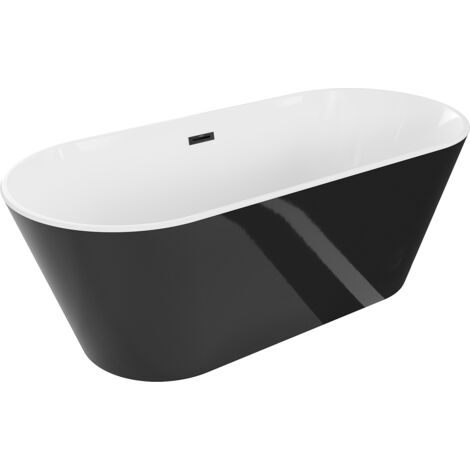 Baignoire Mexen Flavia autoportante 150 x 75 cm, blanche/noire, trop-plein noir - 54031507575-70 (1/5)