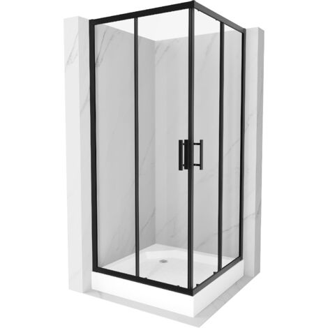 Cabine de douche carrée Mexen Rio 90 x 90 cm, transparente, noire + receveur Rio, blanc - 860-090-090-70-00-4510