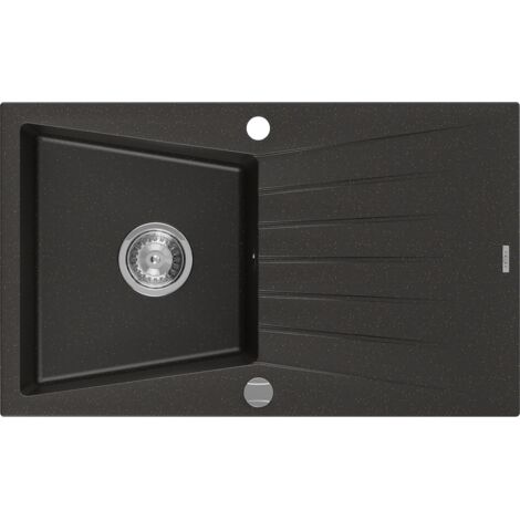Mexen Cesar évier en granit à 1 cuve avec égouttoir 775 x 470 mm, Noir/Or métallique - 6514771010-75 (1/5)