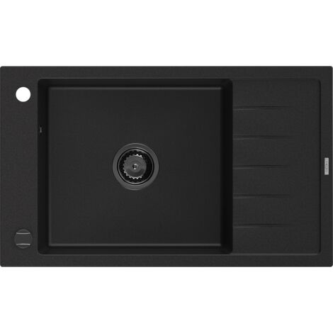 Mexen Elias évier en granit à 1 cuve avec égouttoir 795 x 480 mm, Noir, siphon Noir - 6511791005-77-B (1/5)