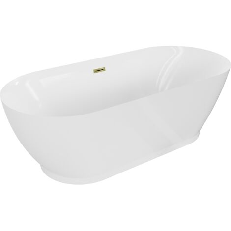 Baignoire autoportante Mexen Roxy 180 x 85 cm, blanche, trop plein doré - 51201808500-50 (1/5)