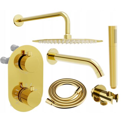 Mexen Kai DR70 ensemble bain-douche encastré avec pomme de douche 25 cm, doré - 77602DR70251-50 (1/5)