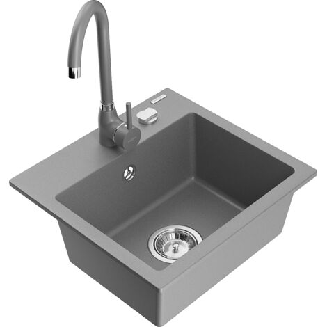 Mexen Milo évier en granit à 1 cuve et robinet mélangeur Telma, Gris - 6505-71-670200-71 (1/5)