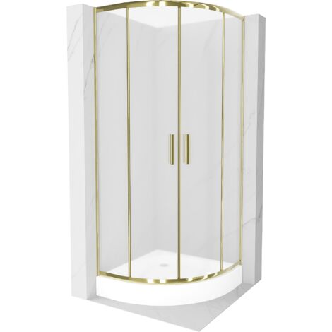 Cabine de douche Mexen Rio semi-circulaire 70 x 70 cm, verre givré, doré + receveur Rio, blanc - 863-070-070-50-30-4710