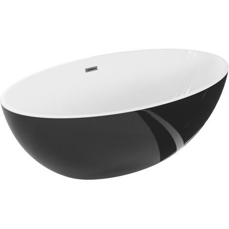 Baignoire Mexen Nike autoportante 175 x 100 cm, blanche/noire, avec vidage gun gray brossé - 54071751075-66