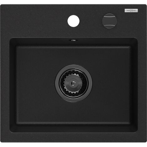 Mexen Milo évier en granit à 1 cuve 435 x 410 mm, Noir, siphon Noir - 6505441000-77-B (1/5)