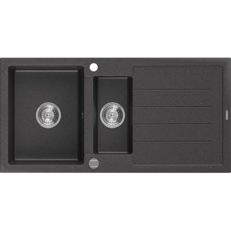 Mexen Andres évier en granit à 1,5 cuvette avec égouttoir 1000 x 500 mm, Noir moucheté - 6515101510-76
