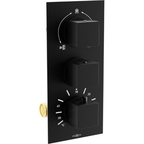 Mitigeur thermostatique baignoire-douche Mexen Cube 3 sorties, noir - 77503-70