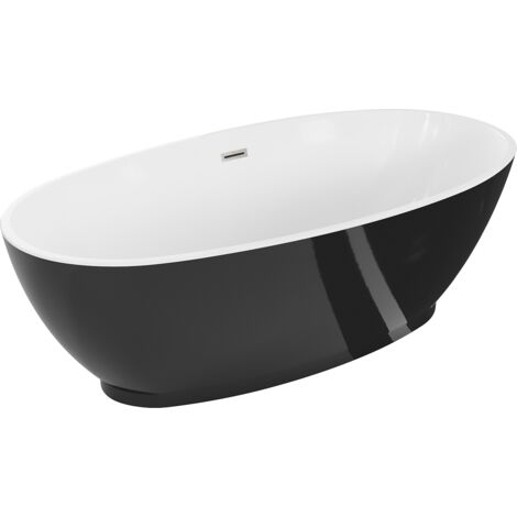 Baignoire indépendante Mexen Bilbao 180 x 90 cm, blanche/noire, évacuation en nickel brossé - 51311809075-97