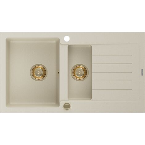 Mexen Matias évier en granit à 1,5 cuvette avec égouttoir 900 x 505 mm, Beige, siphon Or - 6502901505-69-G
