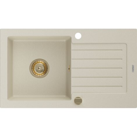 Mexen Pablo évier en granit à 1 cuve avec égouttoir 752 x 436 mm, Beige, siphon Or - 6510751010-69-G