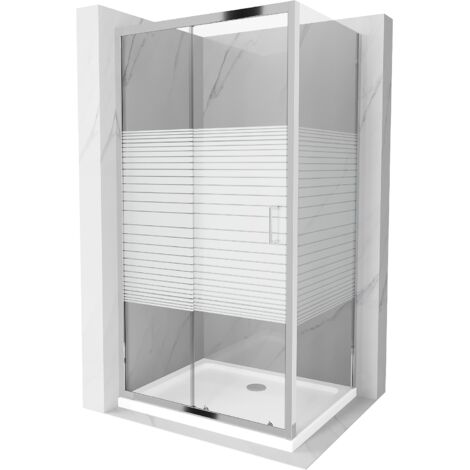 Mexen Apia cabine de douche coulissante 110 x 90 cm, bandes, chrome + receveur plat - 840-110-090-01-20-4010