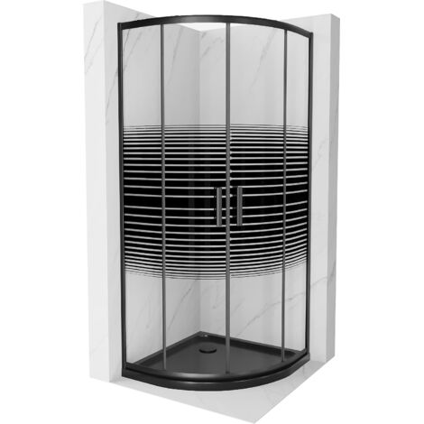 Cabine de douche Mexen Rio demi-ronde 80 x 80 cm, rayé, noir + receveur Flat, noir - 863-080-080-70-20-4170B