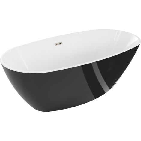 Baignoire Mexen Eris autoportante 155 x 80 cm, blanche/noire, avec trop-plein en nickel brossé - 53441558075-97 (1/5)