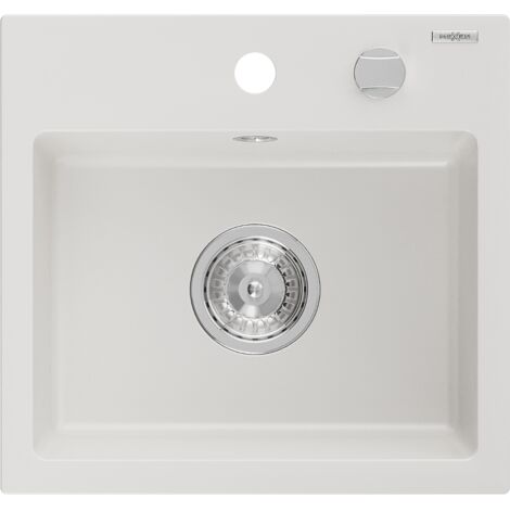 Mexen Milo évier en granit à 1 cuve 435 x 410 mm, Blanc - 6505441000-20 (1/5)